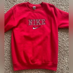 red nike embroidered crew neck sweater size small